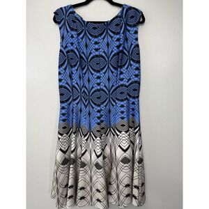 Danny and Nicole Women's Dress Size 14 Black Blue Floral Sleeveless Pleated